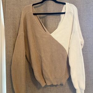 Two-Tone V-Neck Sweater